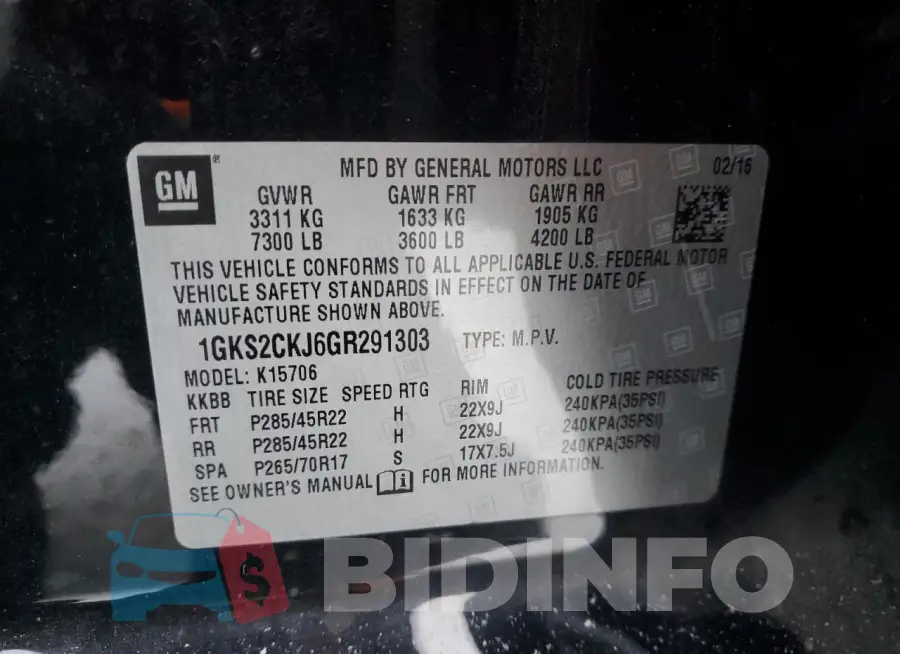 1GKS2CKJ6GR291303 Photo# 13
