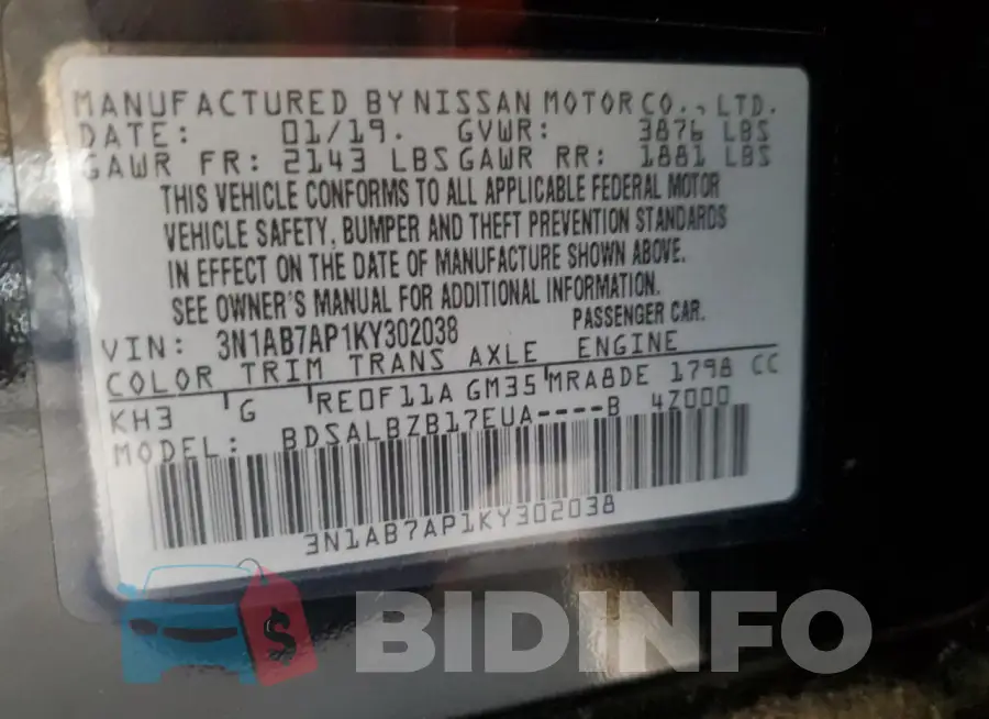 3N1AB7AP1KY302038 Photo# 12