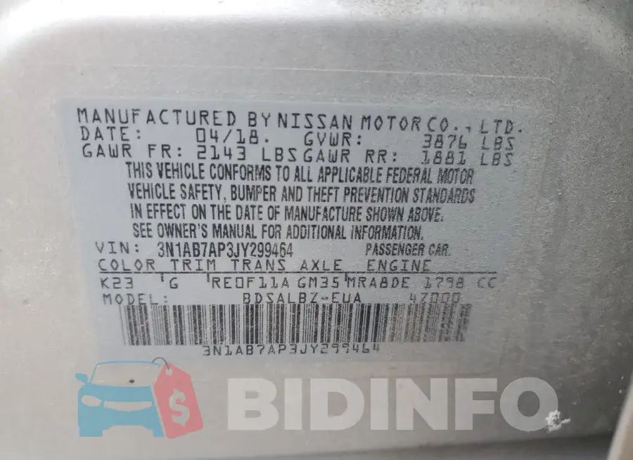 3N1AB7AP3JY299464 Photo# 13