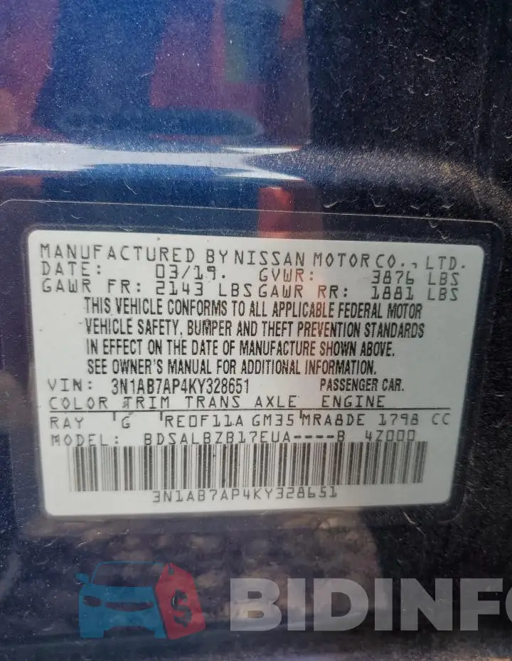 3N1AB7AP4KY328651 Photo# 12