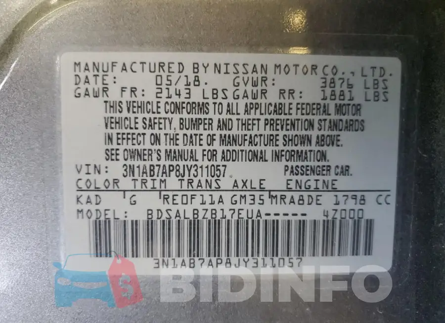 3N1AB7AP8JY311057 Photo# 13