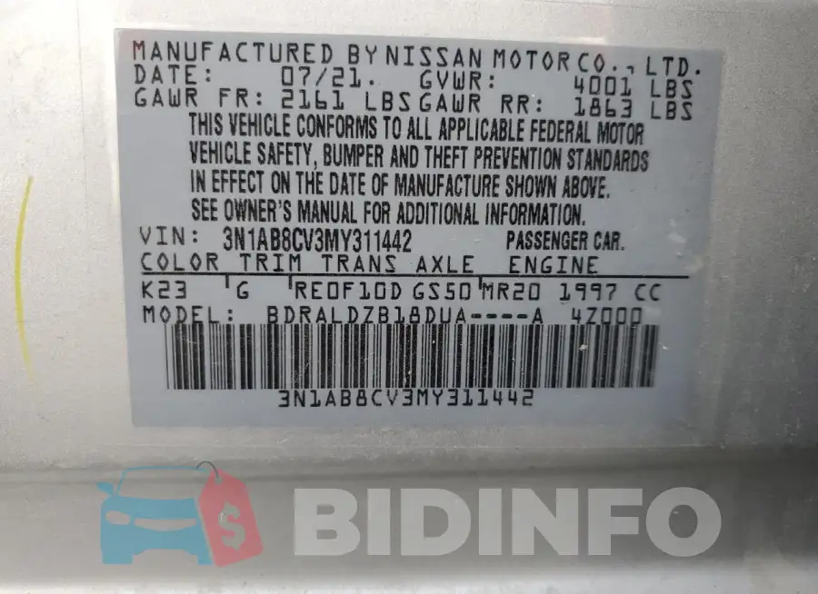 3N1AB8CV3MY311442 Photo# 12