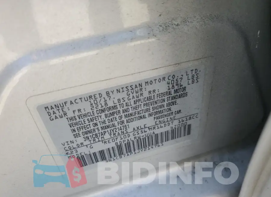 3N1CB7AP1JY214761 Photo# 13