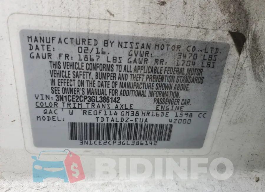 3N1CE2CP3GL386142 Photo# 12