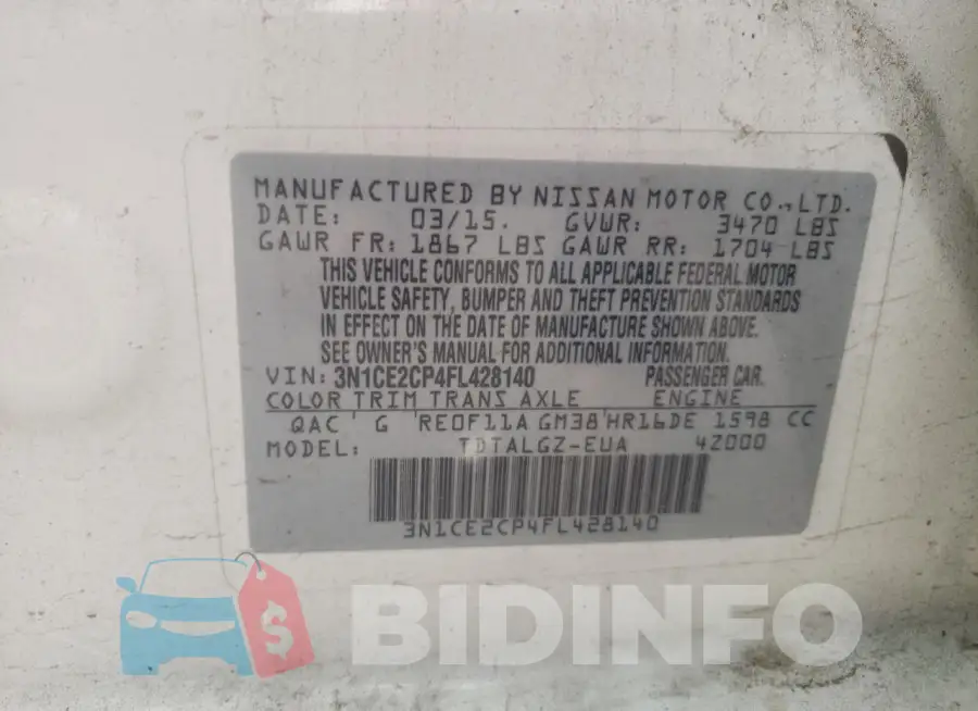 3N1CE2CP4FL428140 Photo# 12