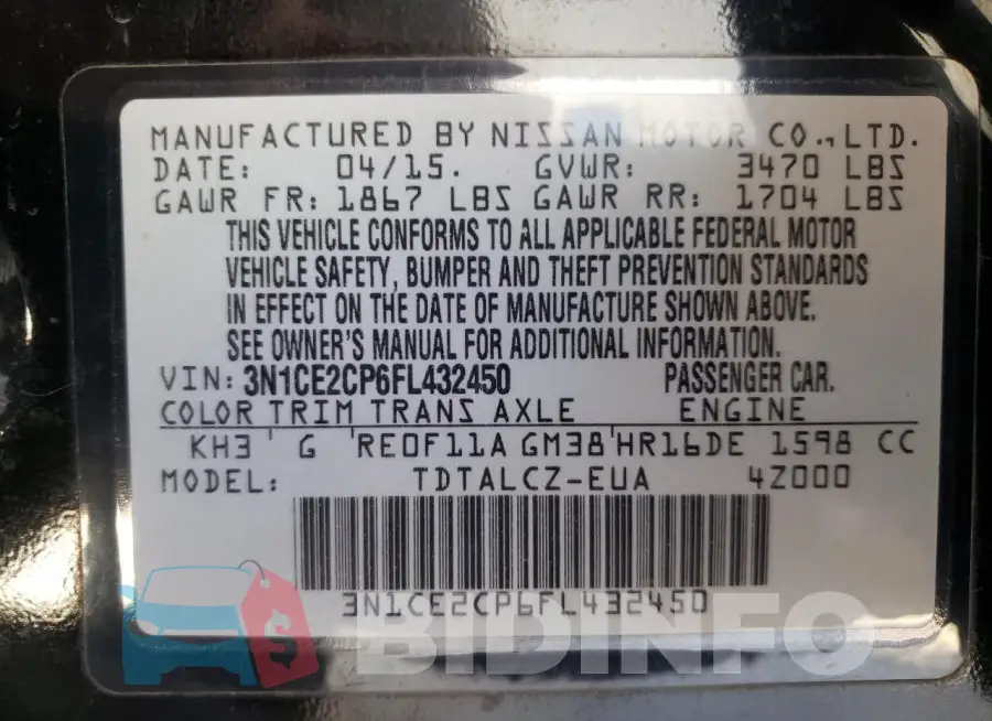 3N1CE2CP6FL432450 Photo# 12
