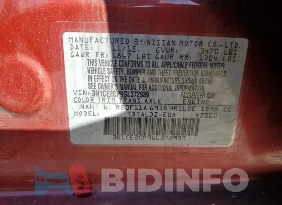 3N1CE2CP9GL372939 Photo# 12