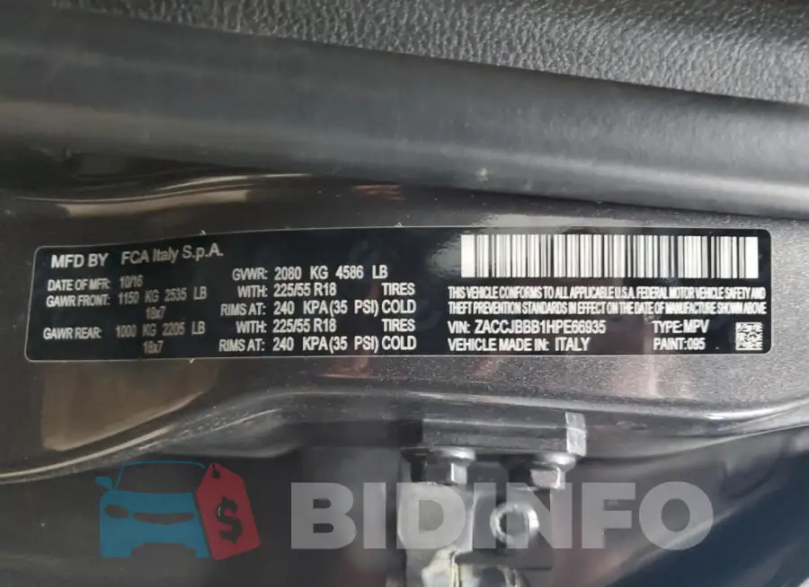ZACCJBBB1HPE66935 Photo# 14