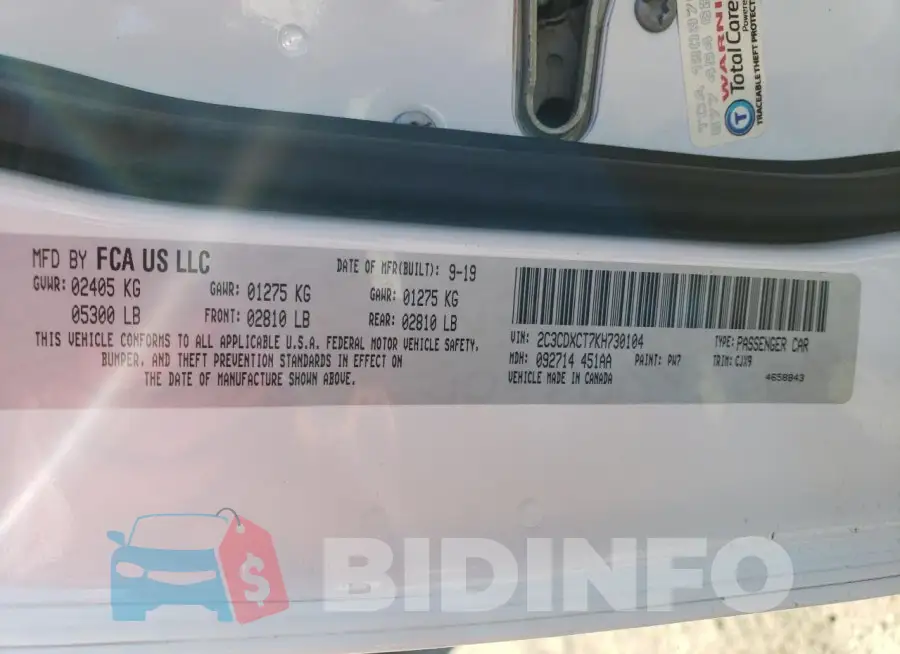 2C3CDXCT7KH730104 Photo# 13
