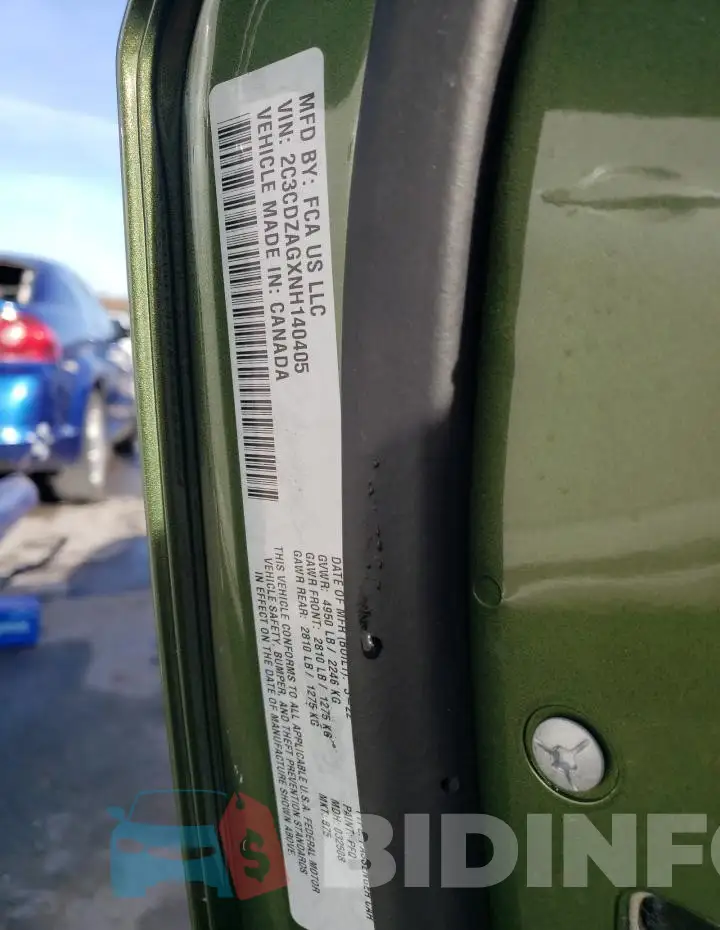 2C3CDZAGXNH140405 Photo# 12