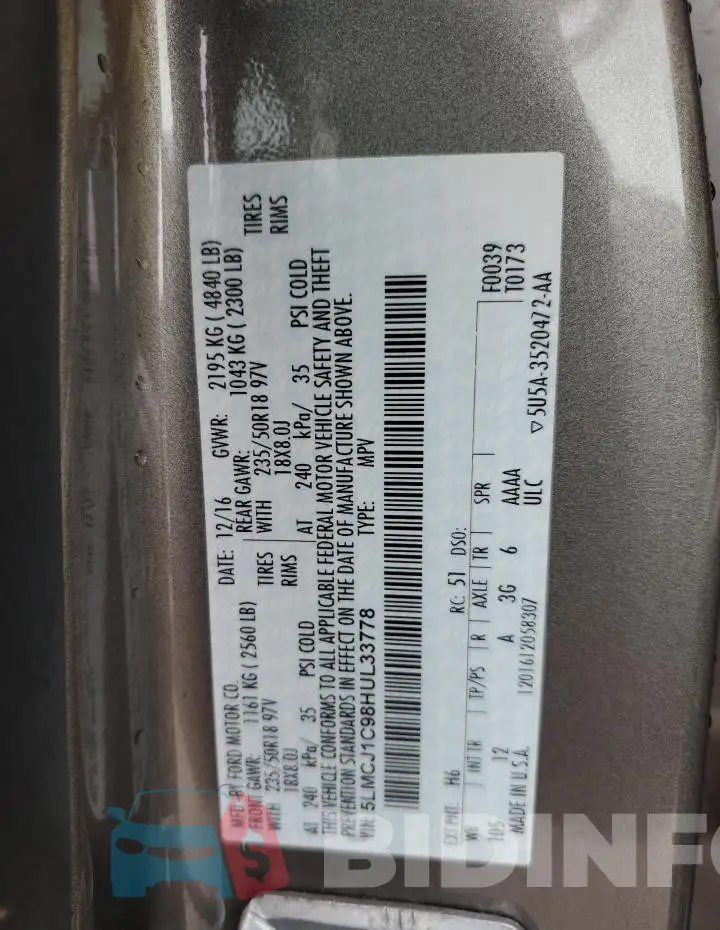 5LMCJ1C98HUL33778 Photo# 13