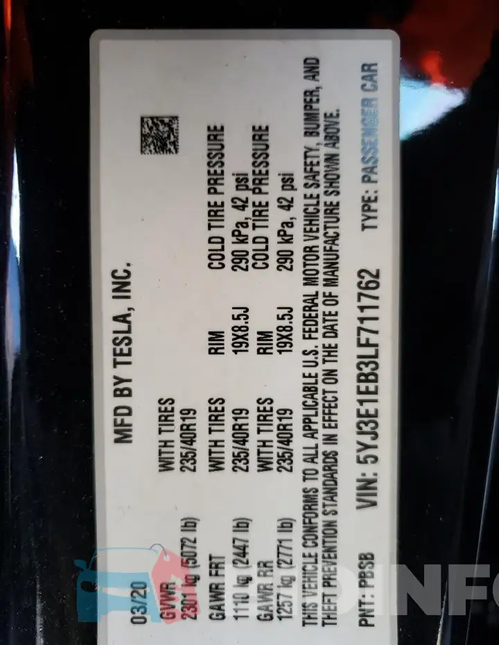 5YJ3E1EB3LF711762 Photo# 12