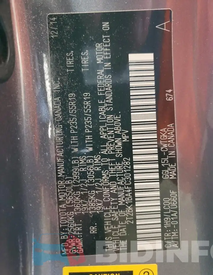 2T2BK1BA4FC301282 Photo# 14