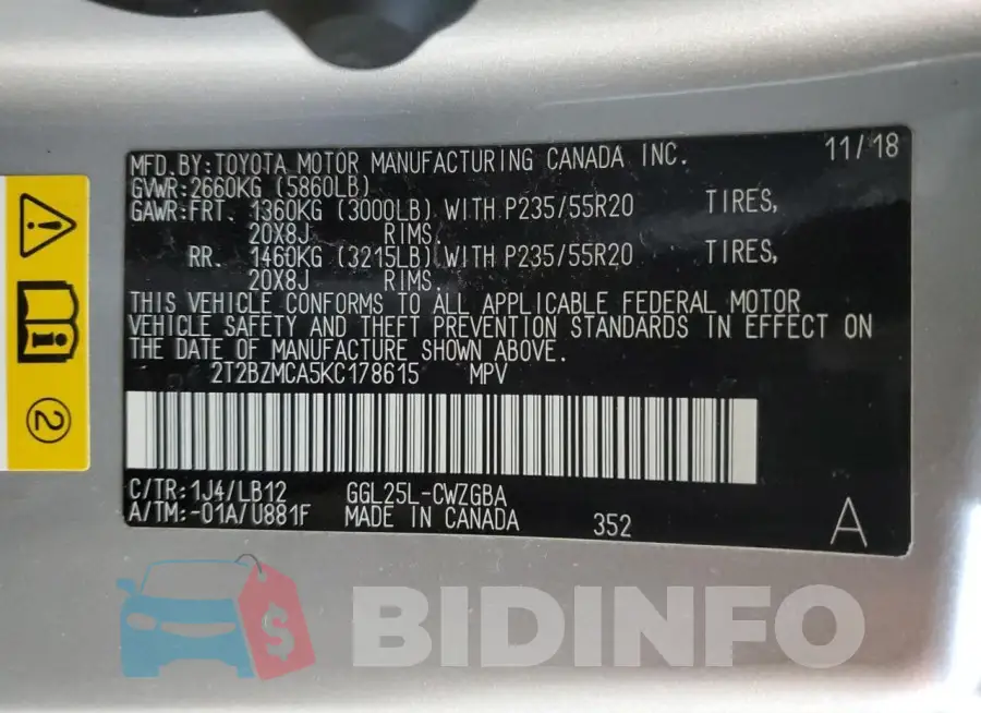 2T2BZMCA5KC178615 Photo# 12