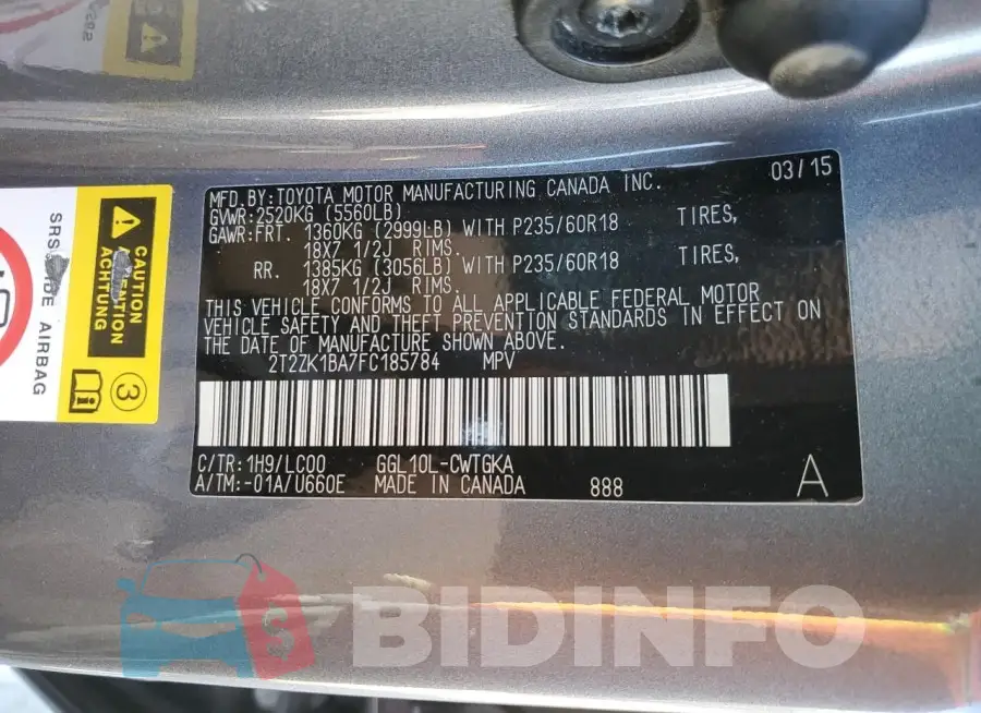 2T2ZK1BA7FC185784 Photo# 13