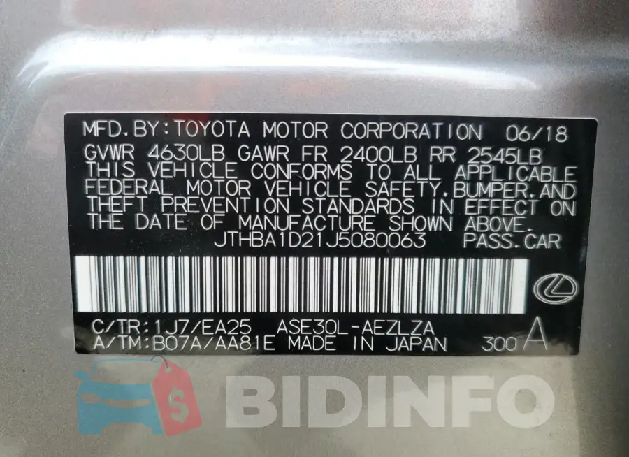 JTHBA1D21J5080063 Photo# 13