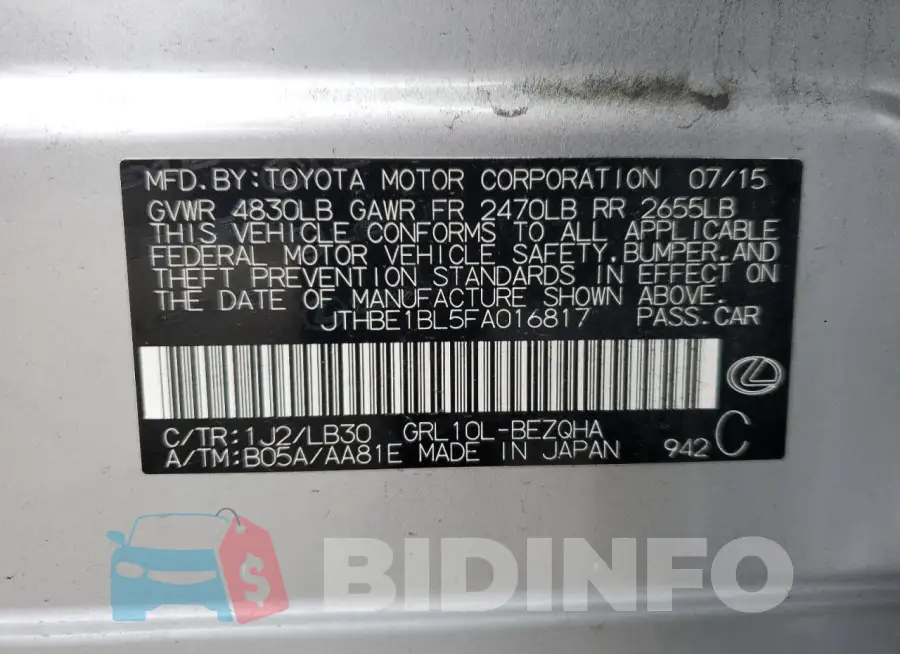 JTHBE1BL5FA016817 Photo# 13