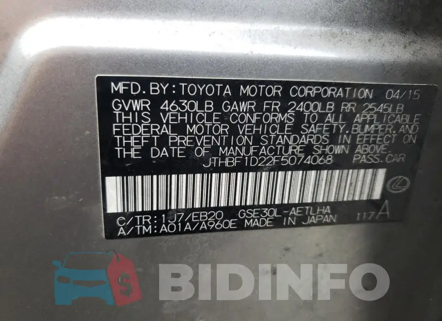 JTHBF1D22F5074068 Photo# 13