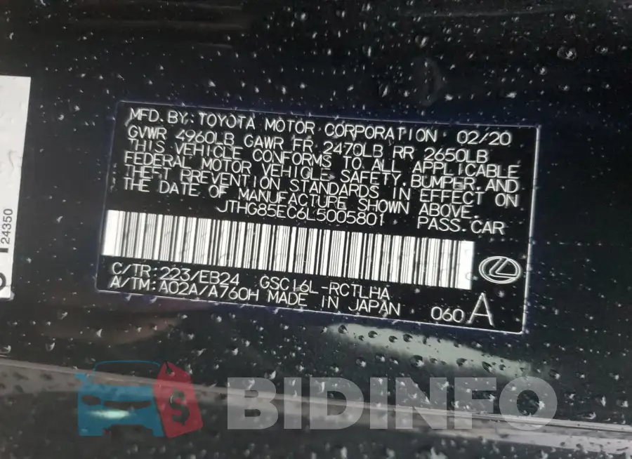 JTHG85EC6L5005801 Photo# 12