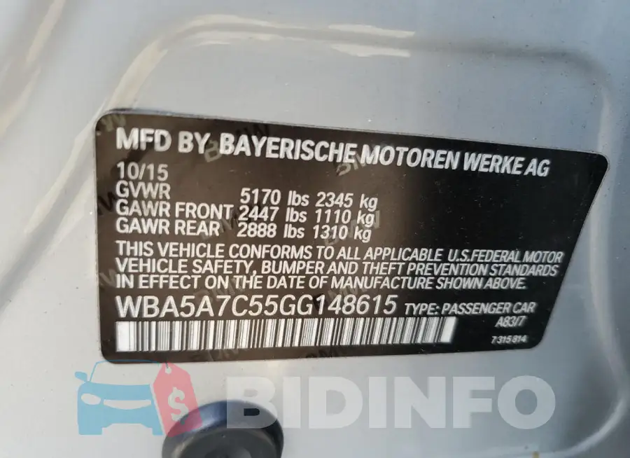 WBA5A7C55GG148615 Photo# 12
