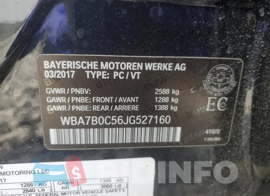 WBA7B0C56JG527160 Photo# 12