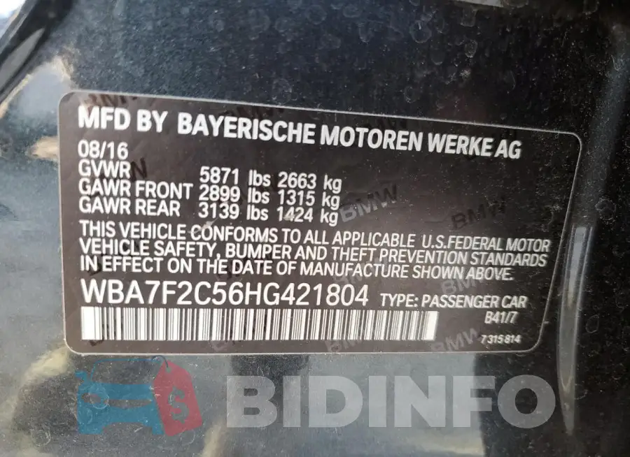 WBA7F2C56HG421804 Photo# 12