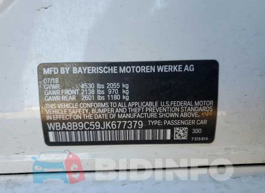 WBA8B9C59JK677379 Photo# 12