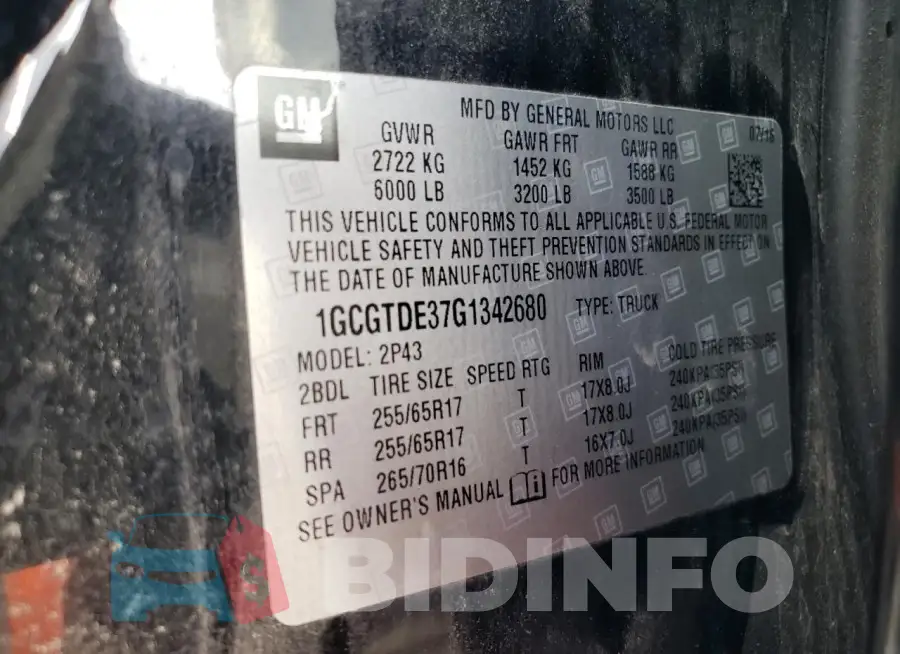 1GCGTDE37G1342680 Photo# 12