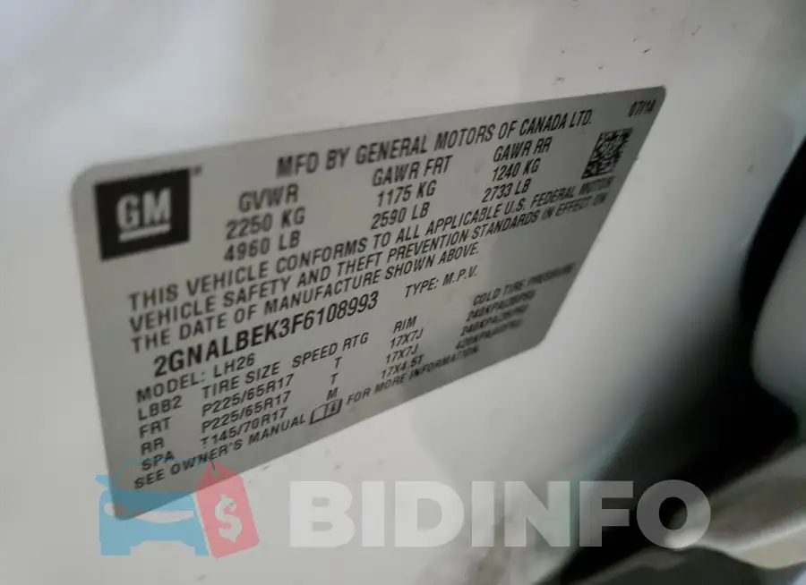 2GNALBEK3F6108993 Photo# 12