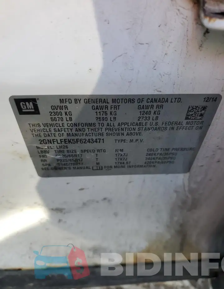 2GNFLFEK5F6243471 Photo# 13