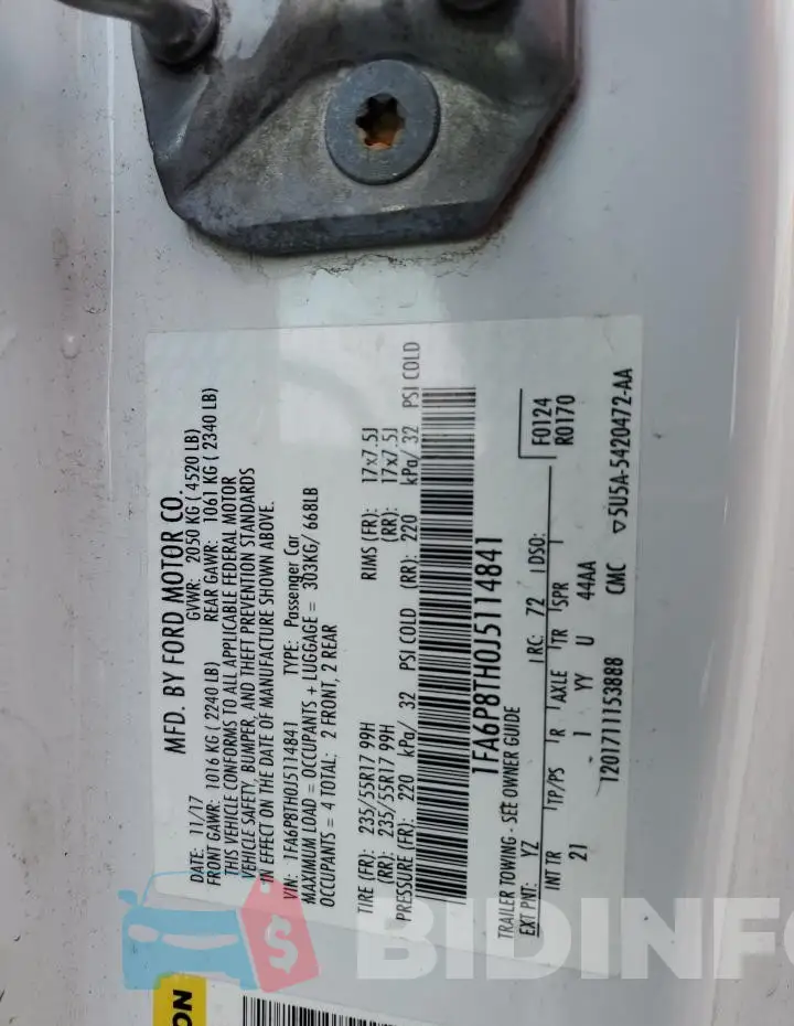1FA6P8TH0J5114841 Photo# 12