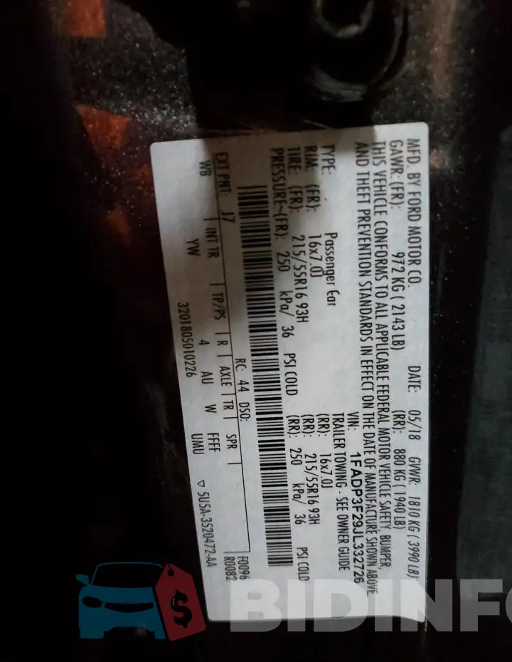 1FADP3F29JL332726 Photo# 12