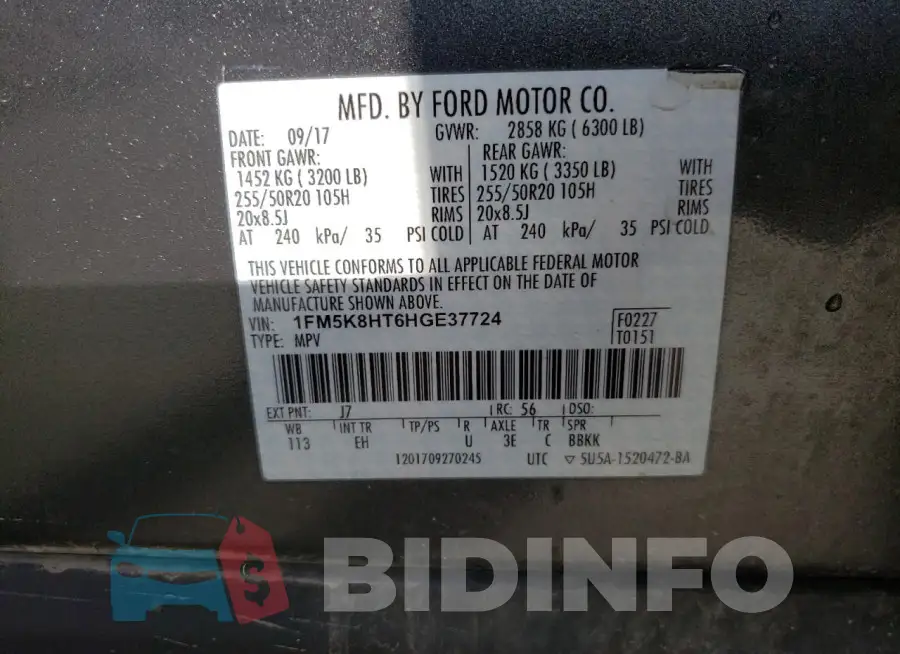 1FM5K8HT6HGE37724 Photo# 13