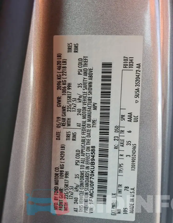 1FMCU0F70KUB94588 Photo# 13