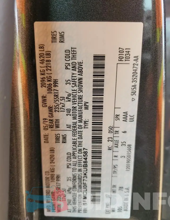 1FMCU0F73KUB84587 Photo# 13