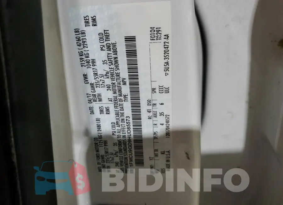1FMCU9GD9HUD85573 Photo# 12