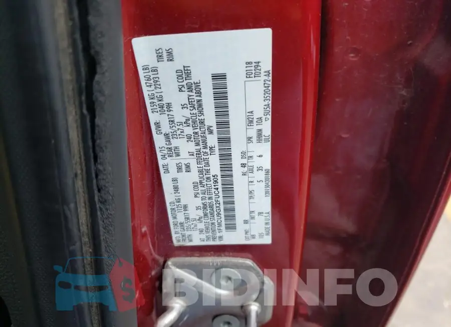 1FMCU9GX2FUC41905 Photo# 12