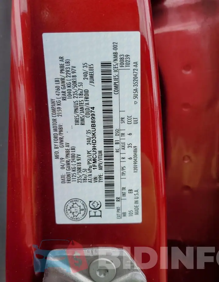 1FMCU9HD3KUB89974 Photo# 13