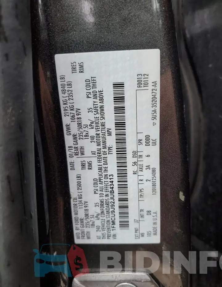 1FMCU9J92JUB43413 Photo# 12