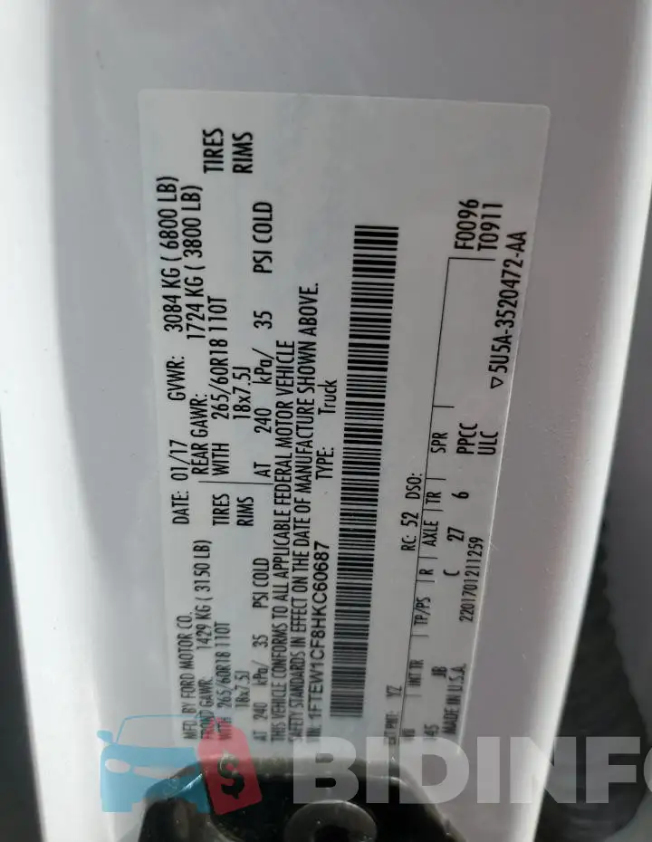 1FTEW1CF8HKC60687 Photo# 12