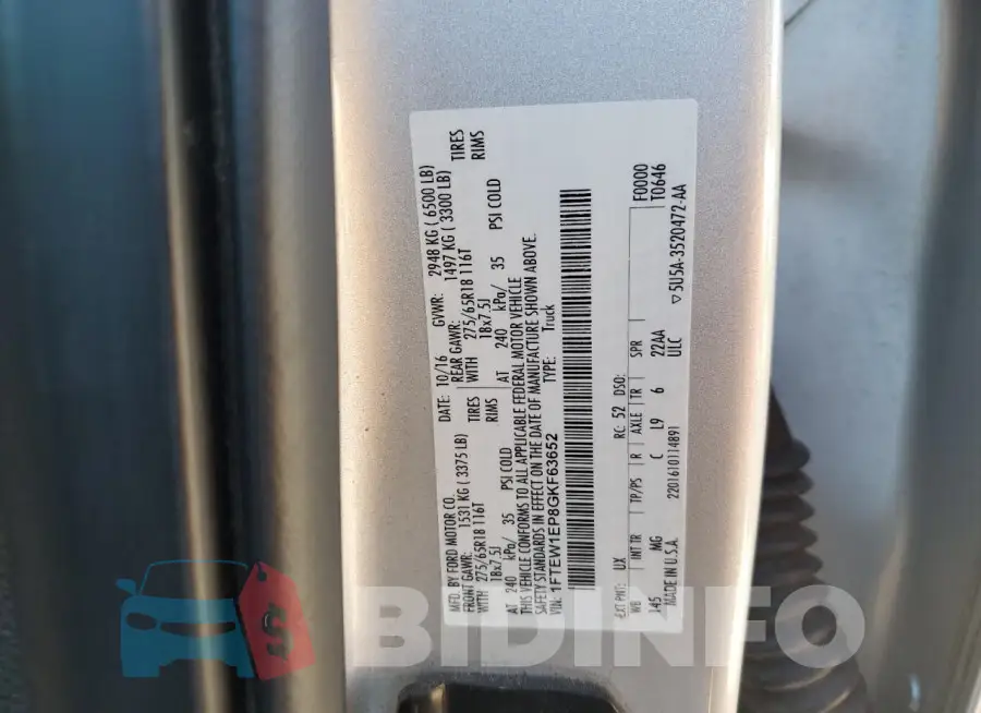 1FTEW1EP8GKF63652 Photo# 13
