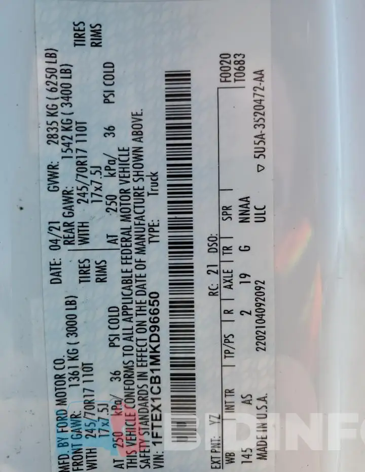 1FTEX1CB1MKD96650 Photo# 12