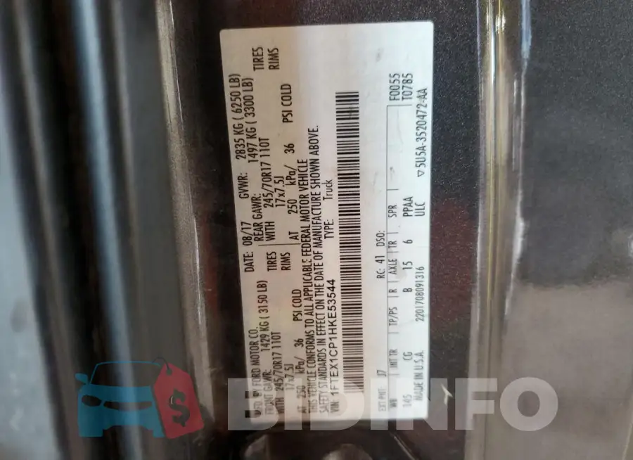 1FTEX1CP1HKE53544 Photo# 12
