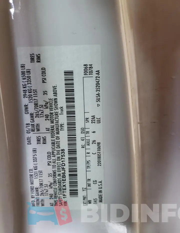 1FTEX1EB6JFD17538 Photo# 12
