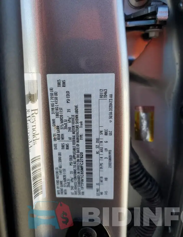 1FTFW1C85MFC27820 Photo# 13