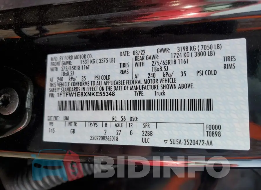 1FTFW1E8XNKE55348 Photo# 12