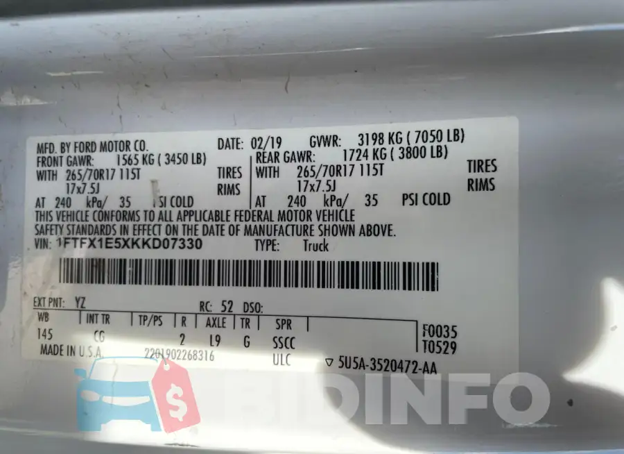 1FTFX1E5XKKD07330 Photo# 10