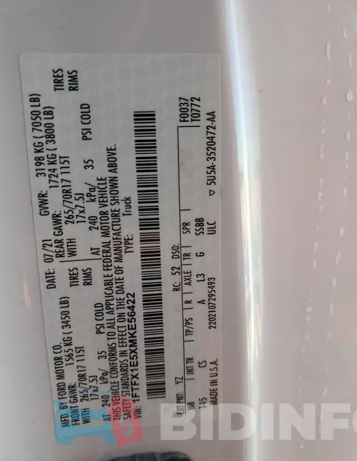 1FTFX1E5XMKE56422 Photo# 12