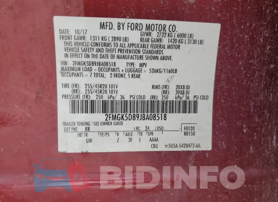 2FMGK5D89JBA08518 Photo# 13