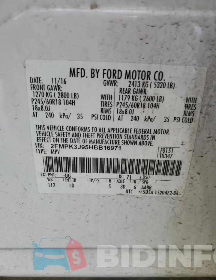 2FMPK3J95HBB16971 Photo# 14